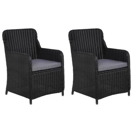 vidaXL 2 db fekete polyrattan kültéri étkezőszék párnával  