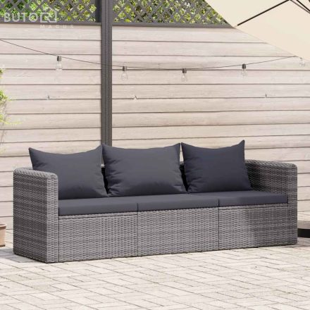 vidaXL 3-részes szürke polyrattan kerti ülőgarnitúra párnákkal