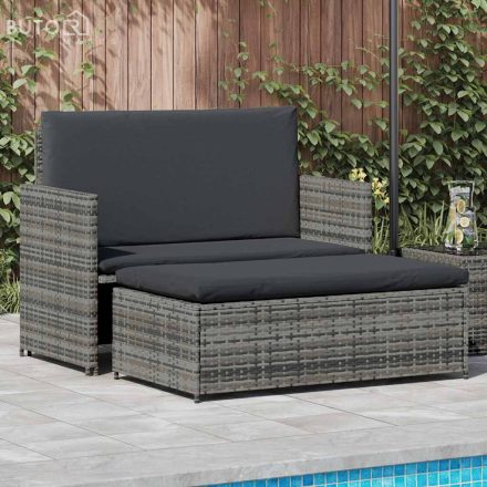 vidaXL 2-részes szürke polyrattan kerti bútorszett párnákkal