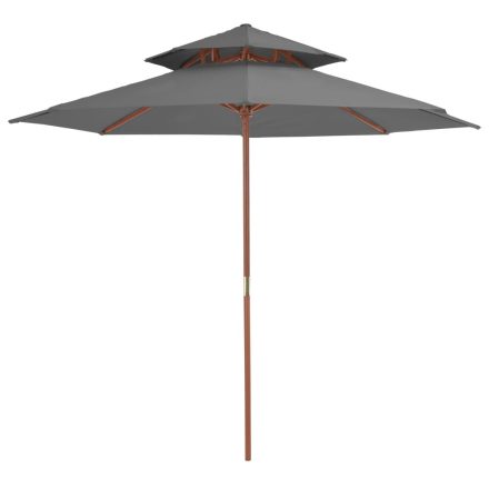 vidaXL antracitszürke kétszintes napernyő fa rúddal 270 cm