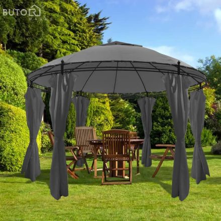 vidaXL kerek antracitszürke pavilon függönyökkel 3,5 x 2,7 m