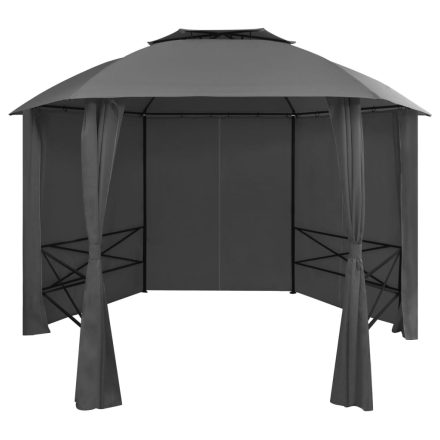 vidaXL hatszögű kerti pavilon függönnyel 360 x 265 cm