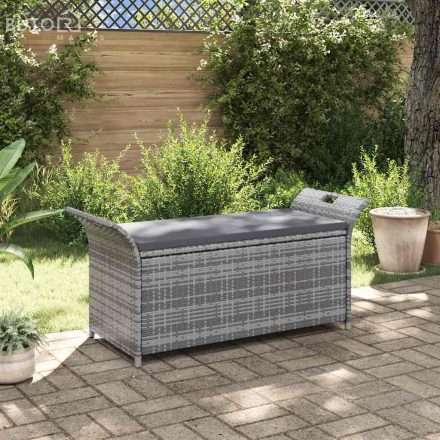   vidaXL szürke polyrattan tárolópad párnával 138 cm