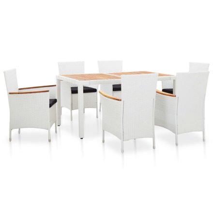 vidaXL 7 részes kültéri fehér polyrattan étkezőgarnitúra