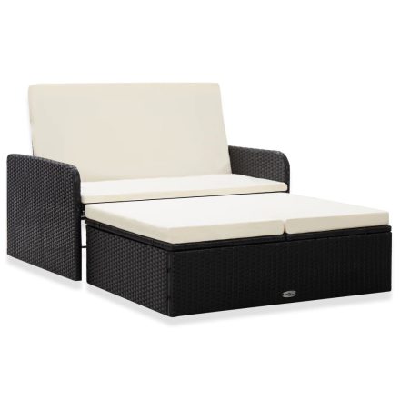 vidaXL 2 részes fekete polyrattan kerti bútorszett párnákkal