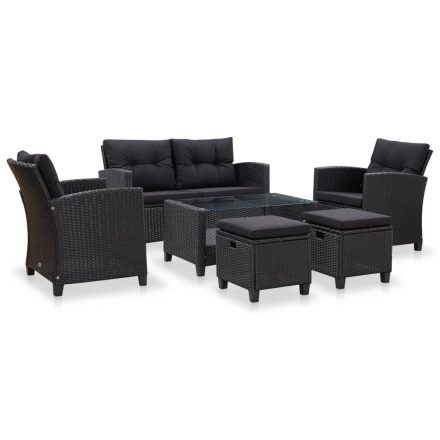 vidaXL 6 részes fekete polyrattan kerti ülőgarnitúra párnákkal