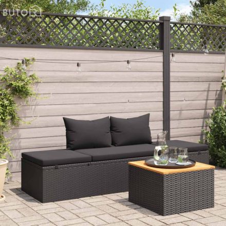 vidaXL fekete polyrattan napozóágy párnákkal