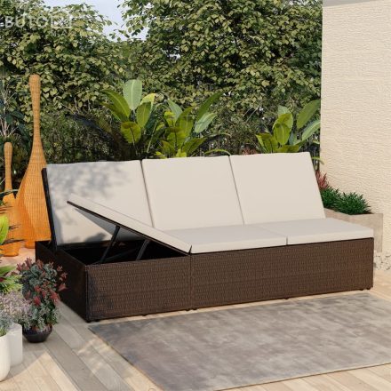 vidaXL barna polyrattan átalakítható napozóágy párnával