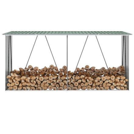 vidaXL zöld horganyzott acél kerti tűzifatároló 330 x 84 x 152 cm