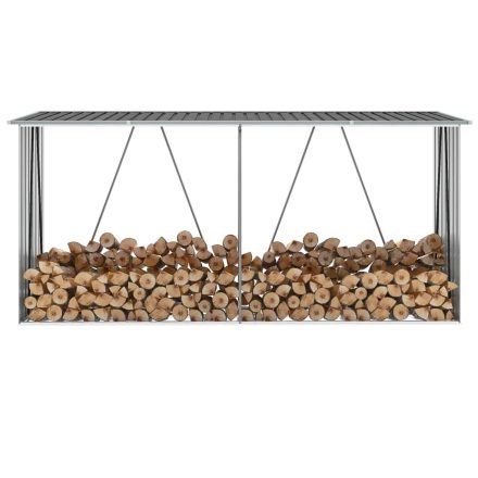 vidaXL antracit horganyzott acél kerti tűzifatároló 330 x 84 x 152 cm