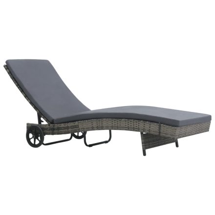 vidaXL antracitszürke polyrattan napozóágy kerekekkel és párnával