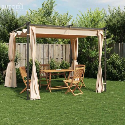 vidaXL krémszínű acél pavilon függönyökkel 3 x 3 m