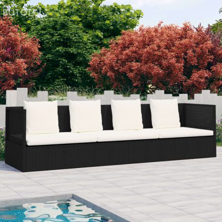 vidaXL fekete polyrattan kerti ágy hát- és ülőpárnákkal