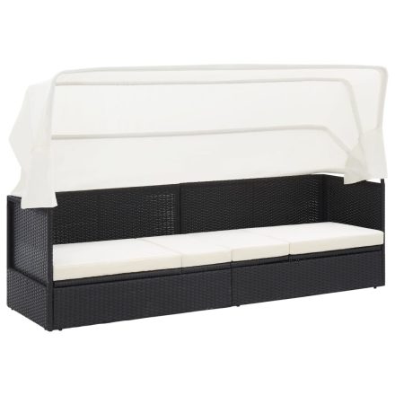 vidaXL fekete polyrattan kerti kanapé napellenzővel 