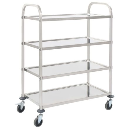 vidaXL 4 szintes rozsdamentes acél zsúrkocsi 107 x 55 x 125 cm
