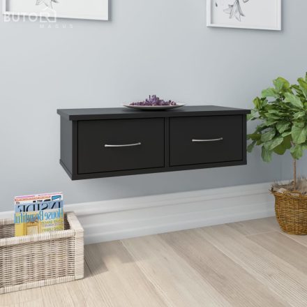 vidaXL fekete szerelt fa falra szerelhető fiókos polc 60x26x18,5 cm