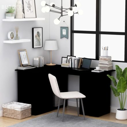 vidaXL fekete szerelt fa sarok íróasztal 145 x 100 x 76 cm