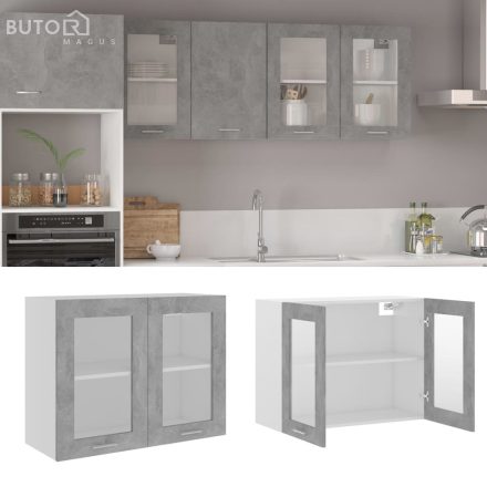 vidaXL betonszürke szerelt fa függő üvegszekrény 80 x 31 x 60 cm