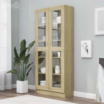 vidaXL sonoma tölgy színű szerelt fa vitrinszekrény 82,5x30,5x185,5 cm