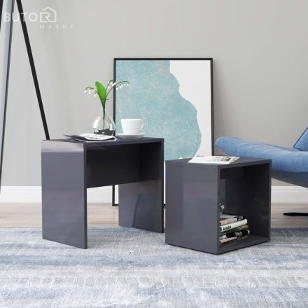 vidaXL magasfényű szürke szerelt fa dohányzóasztal szett 48x30x45 cm