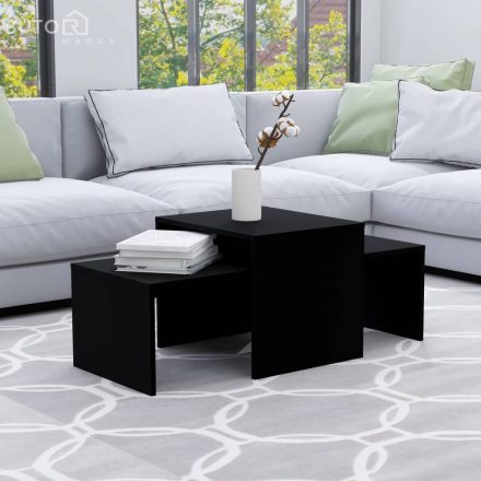 vidaXL fekete szerelt fa dohányzóasztal szett 100 x 48 x 40 cm