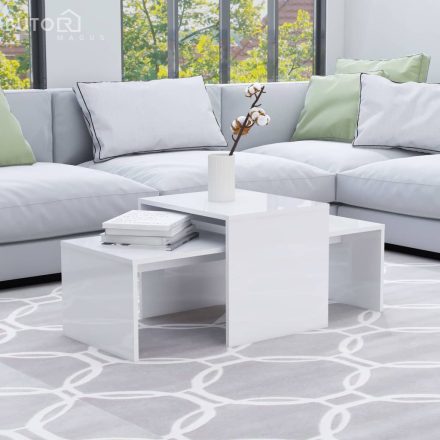 vidaXL magasfényű fehér szerelt fa dohányzóasztal szett 100x48x40 cm