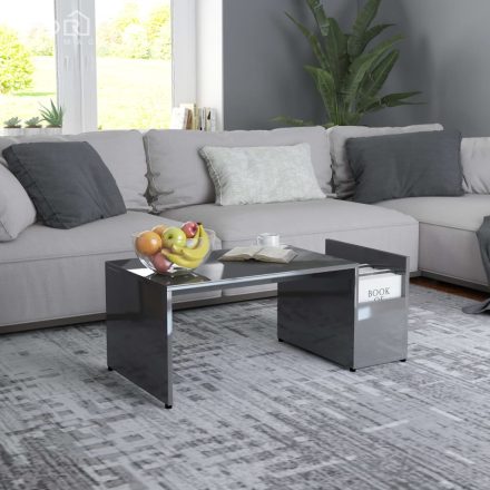 vidaXL magasfényű szürke szerelt fa dohányzóasztal 90 x 45 x 35 cm