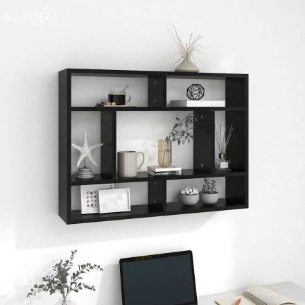 vidaXL fekete szerelt fa fali polc 75 x 16 x 55 cm