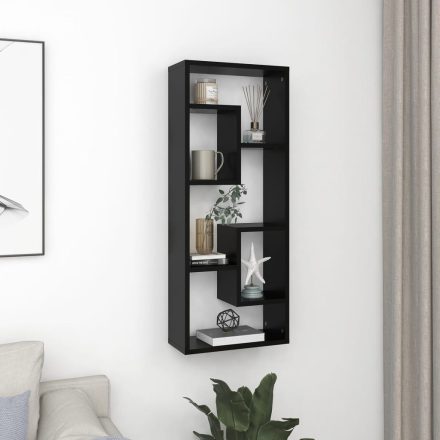 vidaXL fekete szerelt fa fali polc 36 x 16 x 90 cm