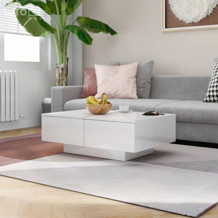 vidaXL magasfényű fehér szerelt fa dohányzóasztal 90 x 60 x 31 cm