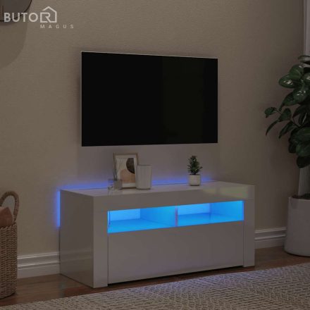 vidaXL magasfényű fehér TV-szekrény LED lámpákkal 90x35x40 cm
