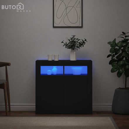 vidaXL fekete tálalószekrény LED-világítással 80 x 35 x 75 cm