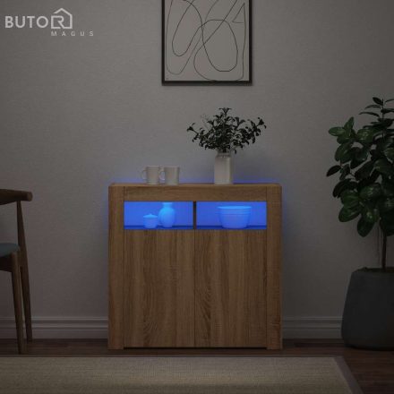 vidaXL sonoma tölgy színű tálalószekrény LED-világítással 80x35x75 cm