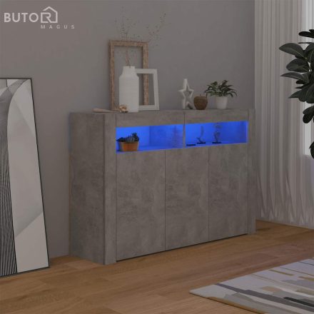 vidaXL betonszürke tálalószekrény LED-világítással 115,5 x 30 x 75 cm