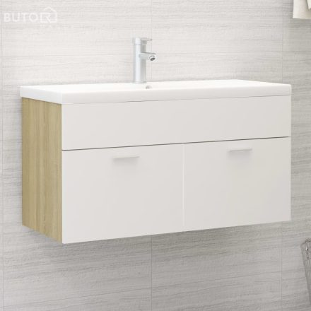 vidaXL fehér és sonoma tölgy szerelt fa mosdószekrény 90x38,5x46 cm