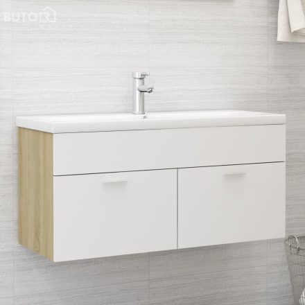 vidaXL fehér és sonoma tölgy szerelt fa mosdószekrény 100x38,5x46 cm