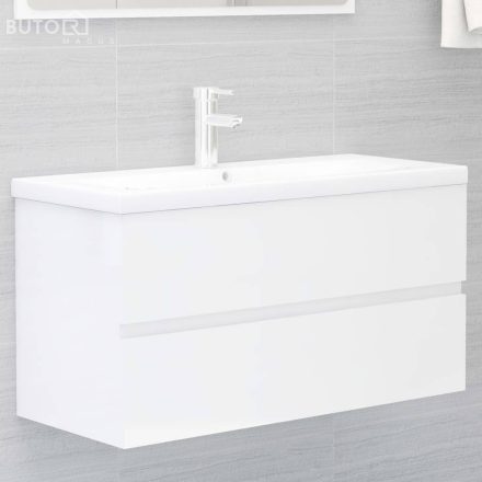 vidaXL magasfényű fehér szerelt fa mosdószekrény 90 x 38,5 x 45 cm