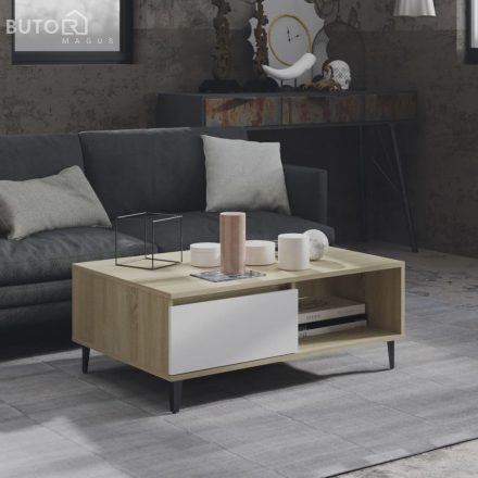 vidaXL fehér és tölgyszínű szerelt fa dohányzóasztal 90 x 60 x 35 cm