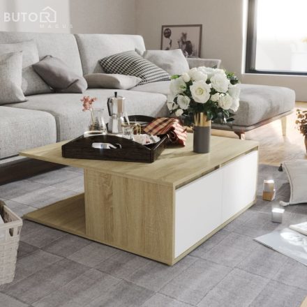 vidaXL fehér és tölgyszínű szerelt fa dohányzóasztal 80 x 80 x 31 cm
