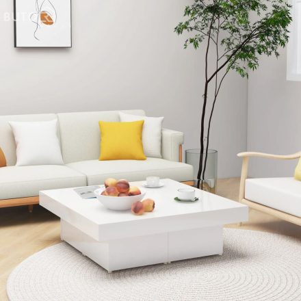 vidaXL magasfényű fehér szerelt fa dohányzóasztal 90 x 90 x 28 cm