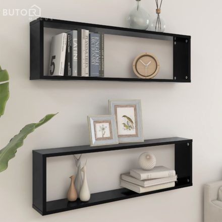 vidaXL 2 db fekete szerelt fa fali polc 100 x 15 x 30 cm