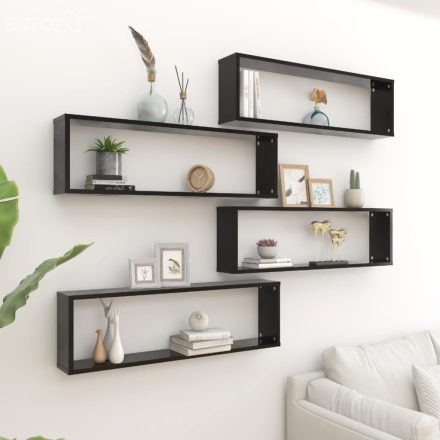 vidaXL 4 db fekete szerelt fa fali polc 100 x 15 x 30 cm
