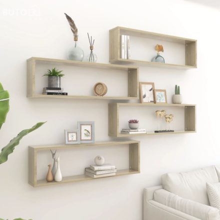 vidaXL 4 db sonoma tölgy színű szerelt fa fali polc 100x15x30 cm