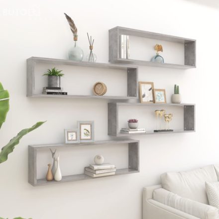 vidaXL 4 db betonszürke szerelt fa fali polc 100 x 15 x 30 cm