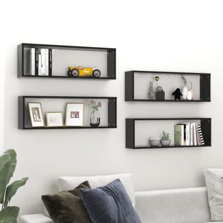 vidaXL 4 db magasfényű fekete forgácslap fali kockapolc 80x15x26,5 cm