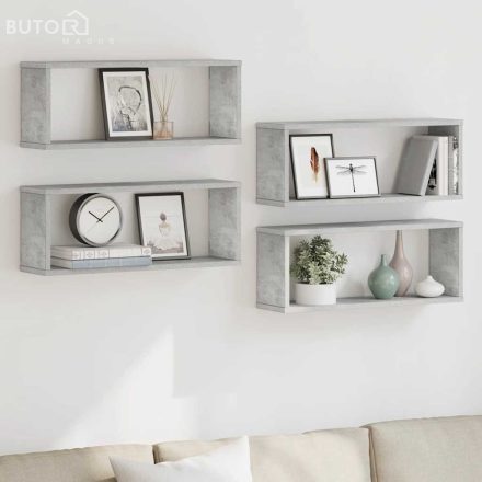 vidaXL 4 db betonszürke szerelt fa négyszögű fali polc 60 x 15 x 23 cm