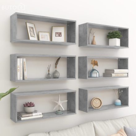 vidaXL 6 db betonszürke szerelt fa négyszögű fali polc 60 x 15 x 23 cm