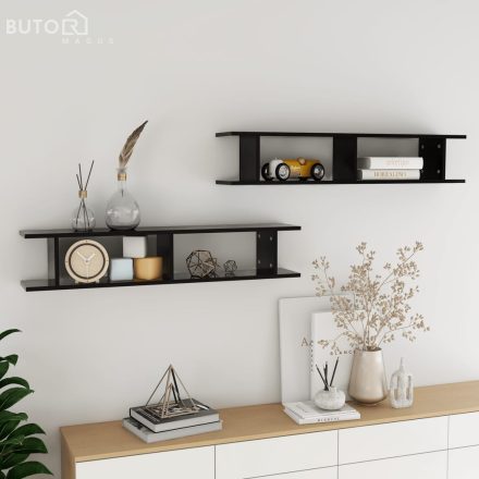 vidaXL 2 db fekete forgácslap fali polc 105 x 18 x 20 cm