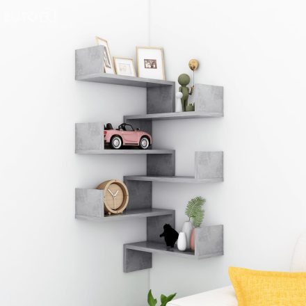 vidaXL 2 db betonszürke szerelt fa fali sarokpolc 40 x 40 x 50 cm