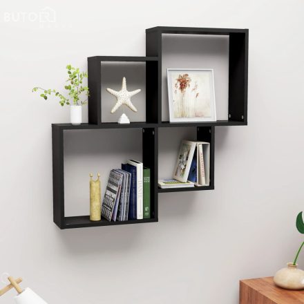 vidaXL fekete szerelt fa szögletes fali polc 80 x 15 x 78,5 cm